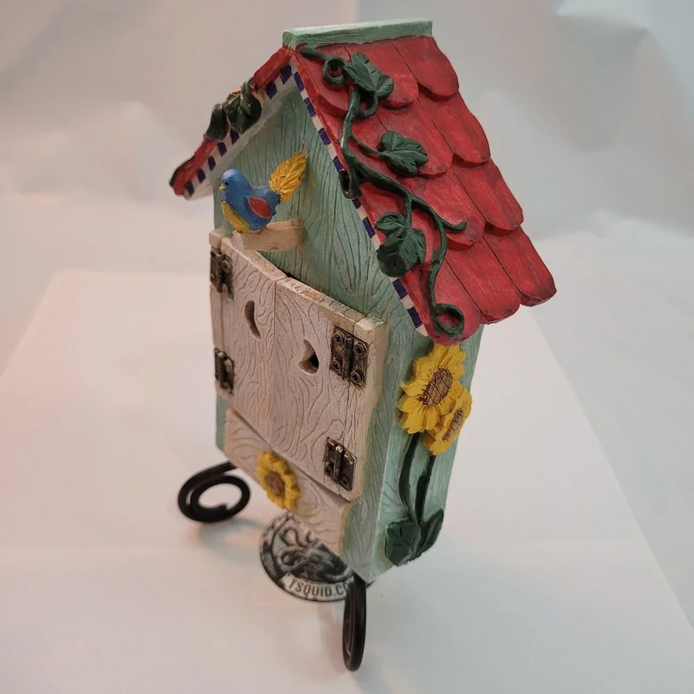 Russ Berrie Birdhouse Table Clock Quartz Sunflower Blue Bird Vintage Decor‎